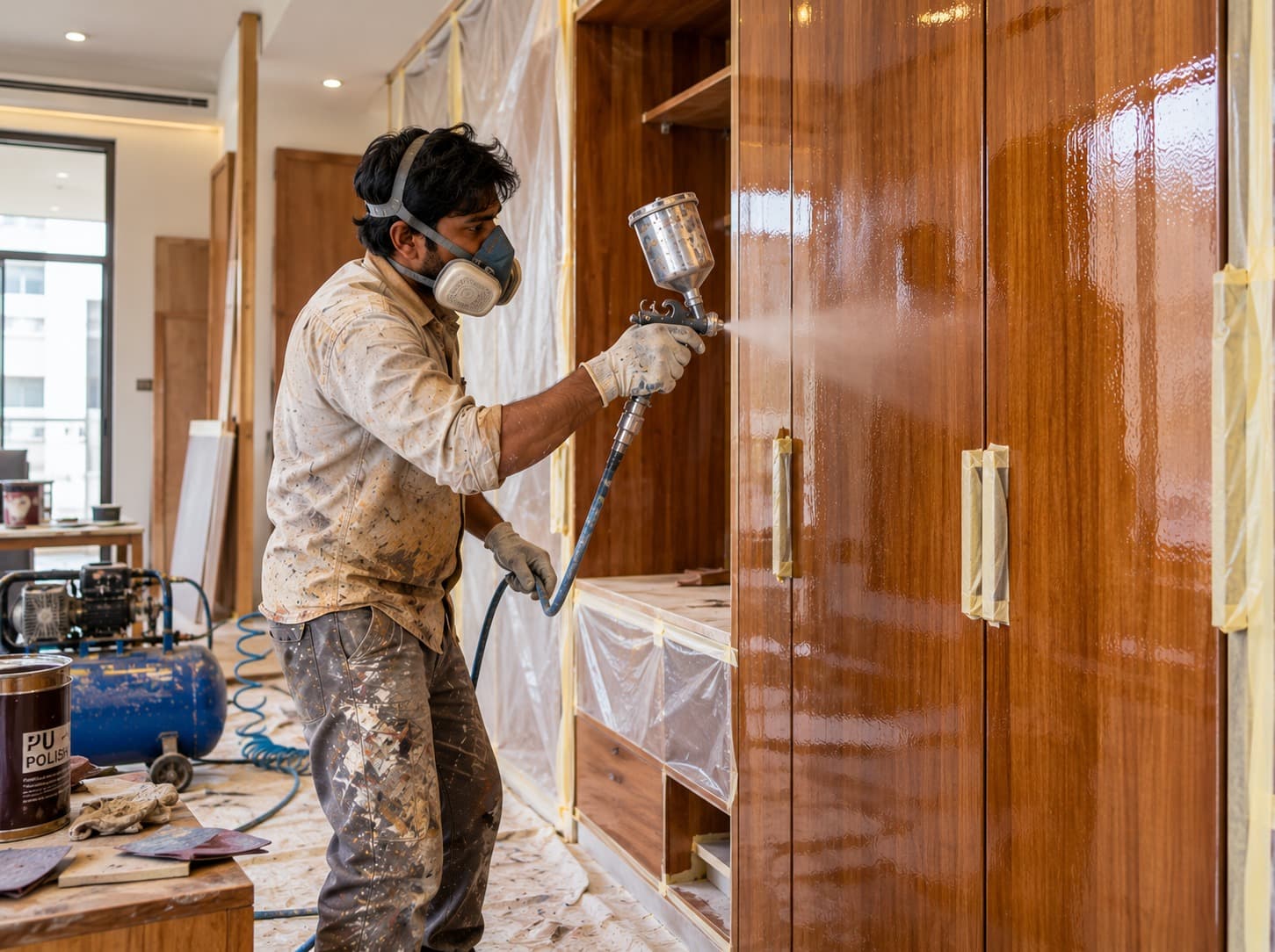 Italian high-gloss polyurethane wood polish for luxury doors and furniture