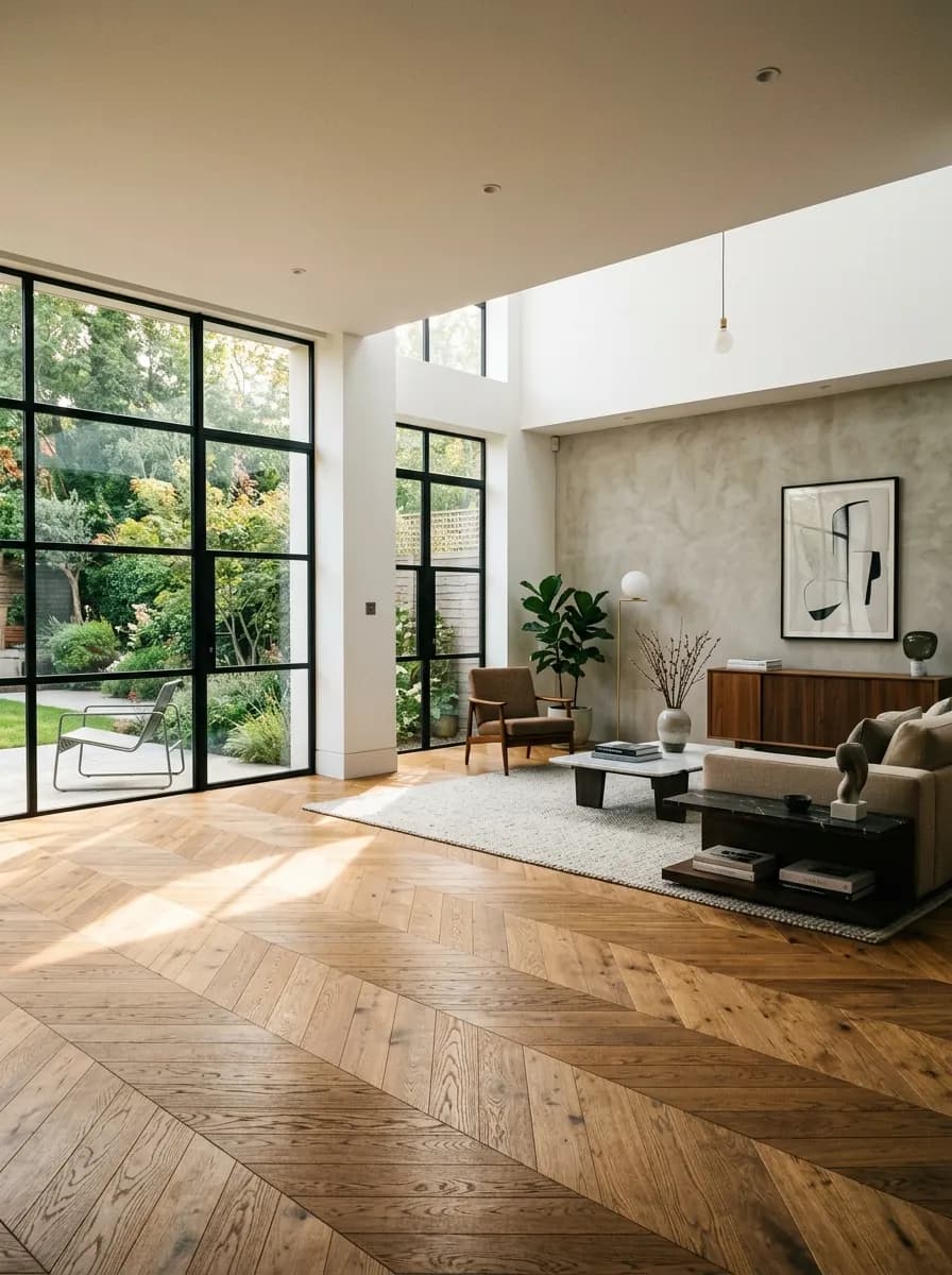 Luxury chevron natural oak wooden flooring by Gupta Enterprises